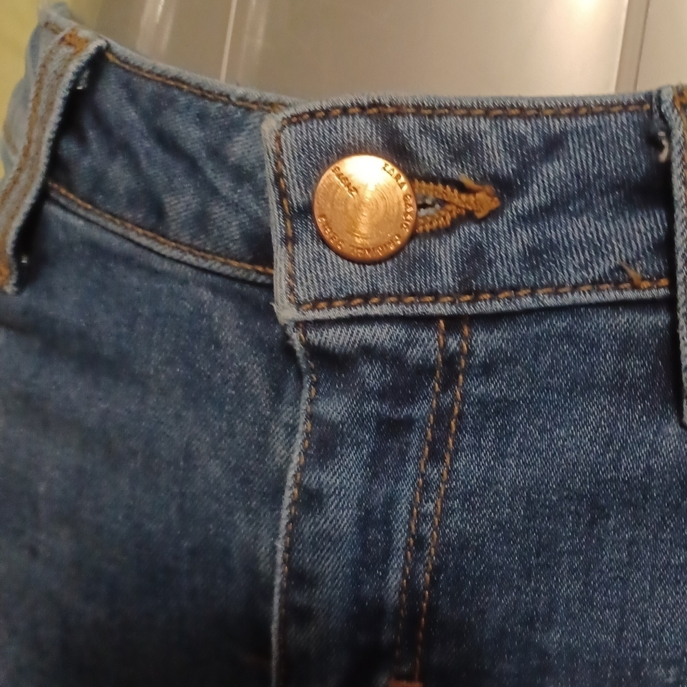 Zara Basic Denim Dept. Blue Skinny Jeans with Red and White Stripe - Picture 9 of 13